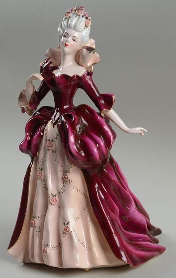 Florence Ceramics Figurine Madame Pompadour-Royal Red - No Box by Florence Ceramics-1