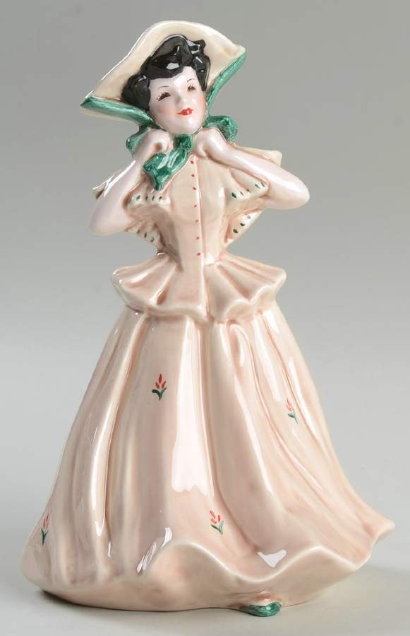 Florence Ceramics Figurine Peg-Beige Wiith Green Ribbon-Flower Hold - No Box by Florence Ceramics-1