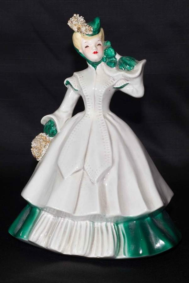 Florence Ceramics Figurine Matilda-White & Green Dress - No Box by Florence Ceramics-1