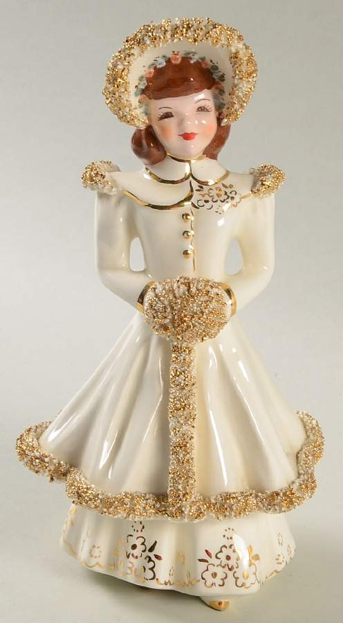 Florence Ceramics Figurine Betsy-White With Gold Trim-Brown Hair - No Box by Florence Ceramics-1