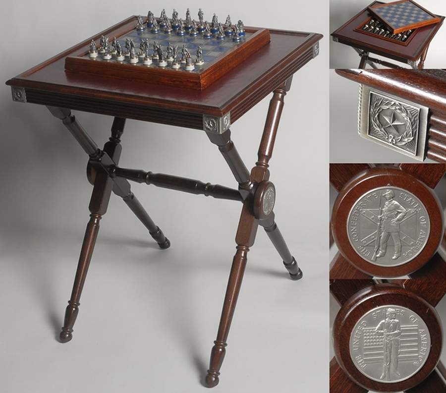 Civil War Chess Set Civil War Chess Set With Table - Chess Set With Table by Franklin Mint-1