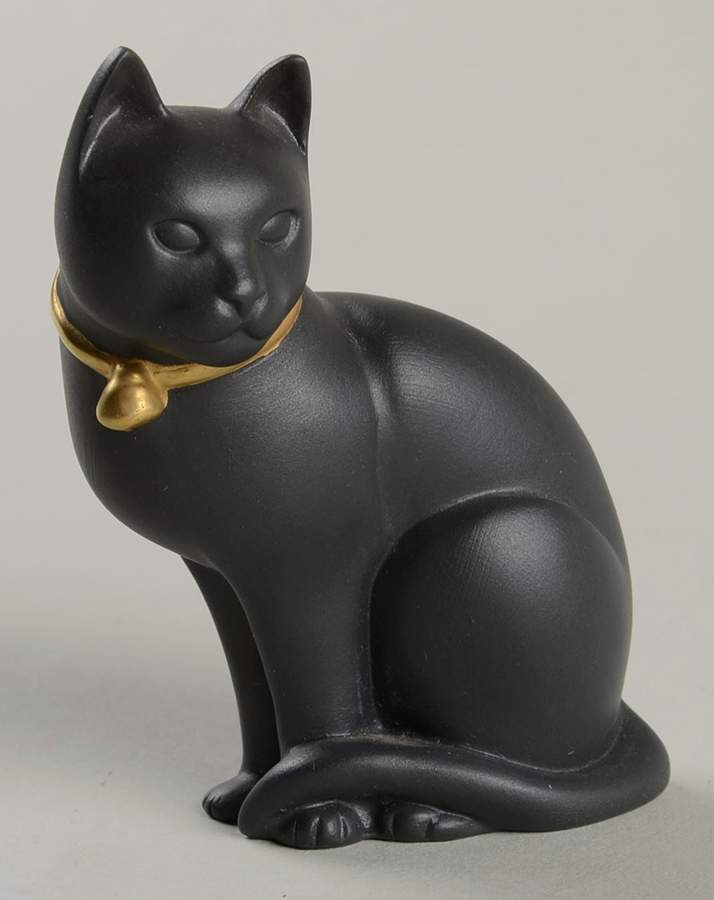 Curio Cabinet Cat Black Basalt-Gold Collar-Matte - No Box by Franklin Mint-1