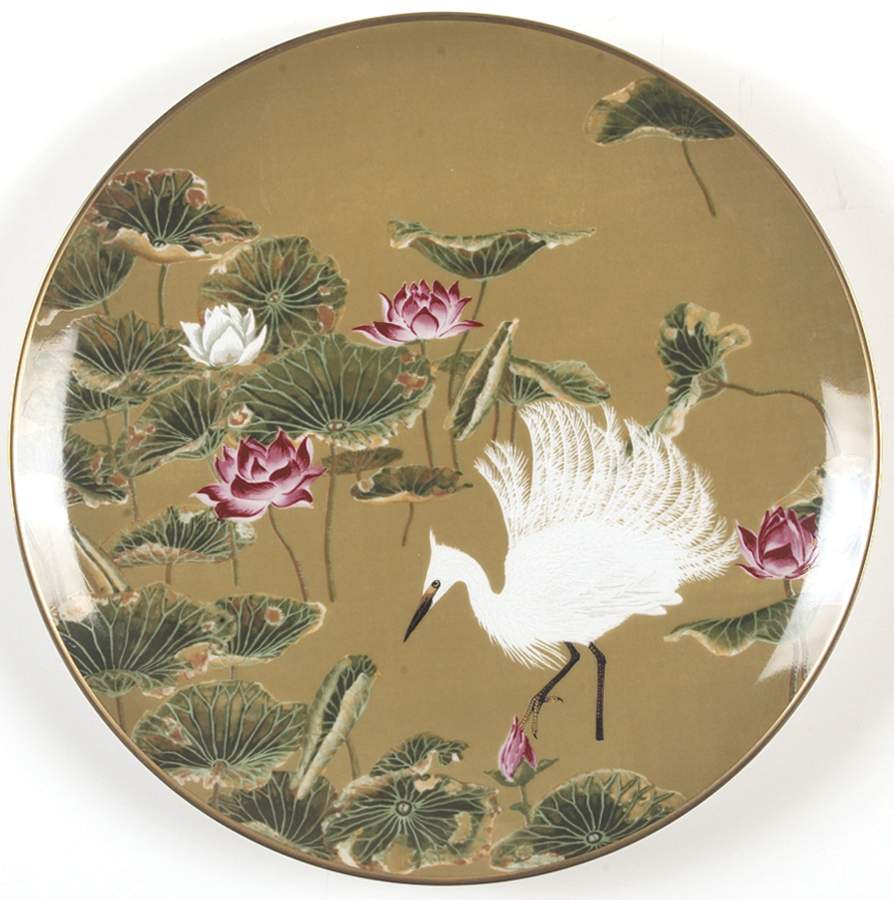 Birds & Flowers of The Orient Hazuki - Egret & Water Lily - No Box by Franklin Mint-1