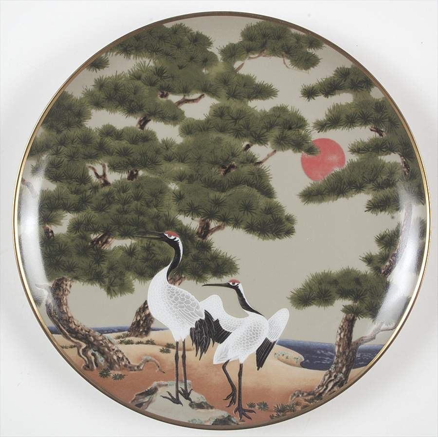 Birds & Flowers of The Orient Mutsuki - White Crane & The Pine - No Box by Franklin Mint-1