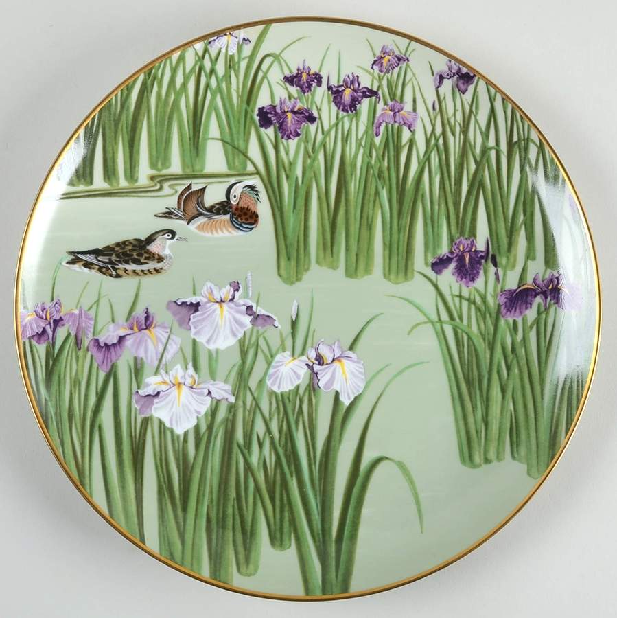 Birds & Flowers of The Orient Satsuki - Mandarin Duck & Iris - No Box by Franklin Mint-1