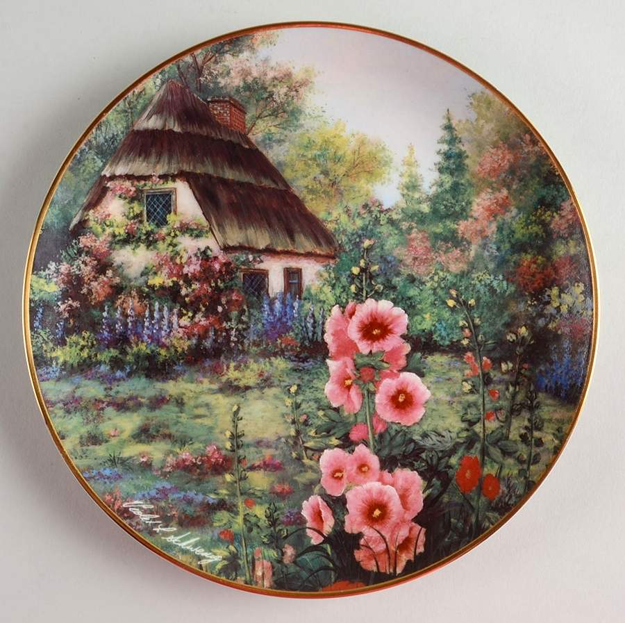Country Cottages Hollyhock Cottage - No Box by Franklin Mint-1