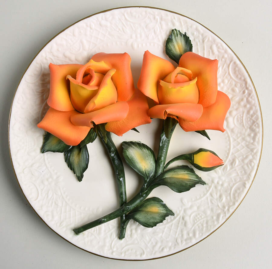 The Roses of Capodimonte Orange Roses - No Box by Franklin Mint-1