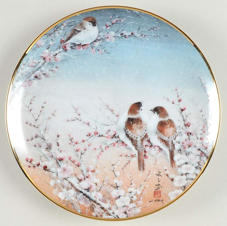 Songs of The Seasons Finches & Cherry Blossoms - No Box by Franklin Mint-1