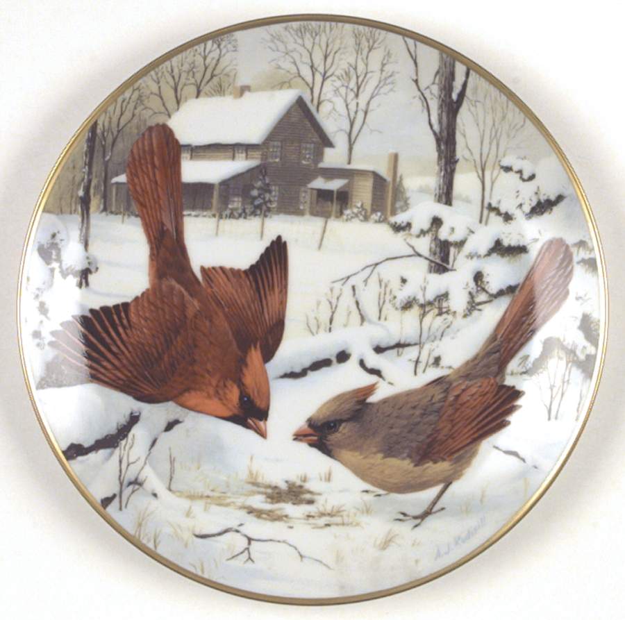 Birds of The Country Cardinal Picking Berries - No Box by Franklin Mint-1