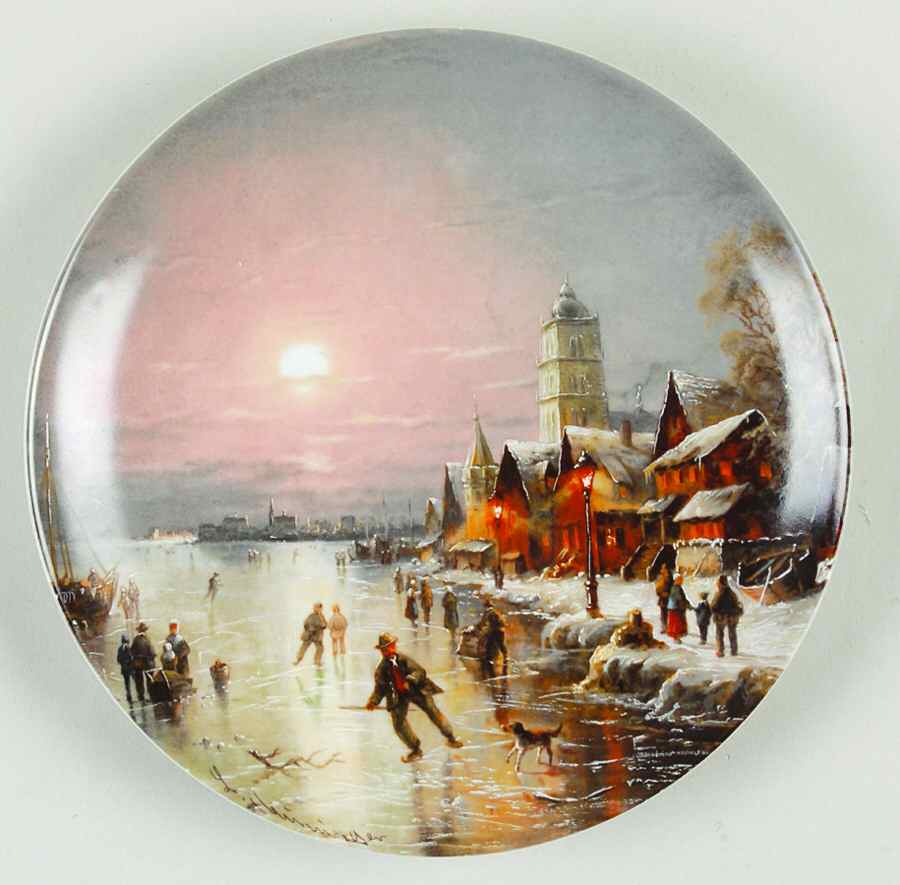 Muninger's Romantic Winter Impressions Ice Skaters In The Evening Sun - No Box by Furstenberg-1