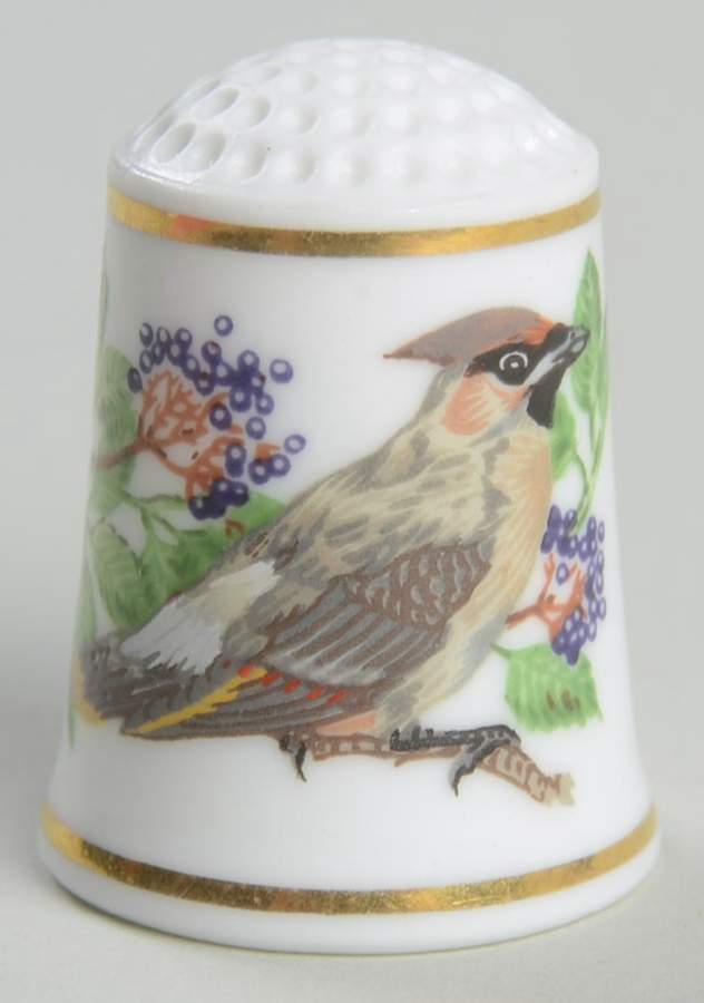Songbirds of The World-Thimbles Bohemian Waxwing - No Box by Franklin Mint-1