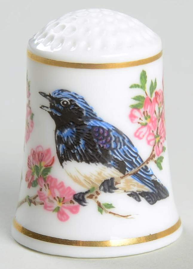 Songbirds of The World-Thimbles Blue And White Flycatcher - No Box by Franklin Mint-1
