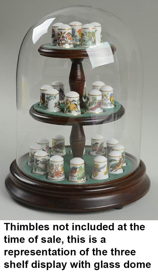 Songbirds of The World-Thimbles 3-Shelf Display With Glass Dome - No Box by Franklin Mint-1