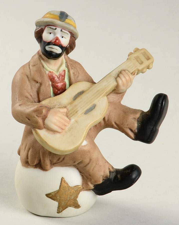 Emmett Kelly Jr Miniature Playing The Guitar Sitting On Ball - No Box by Flambro-1