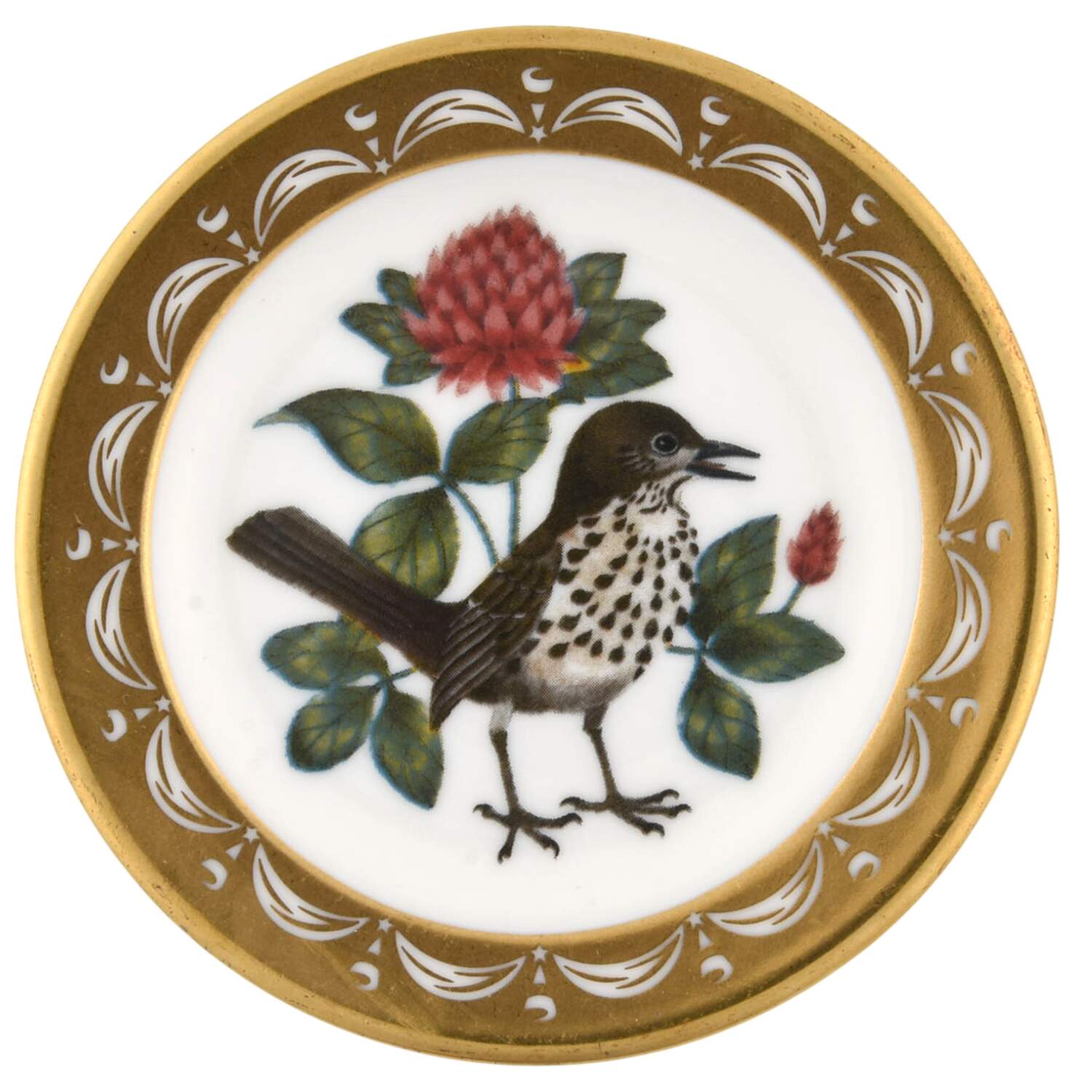 State Birds & Flowers Miniature Vermont-Hermit Thrush / Red Clover - Vermont, No Box by Franklin Mint-1