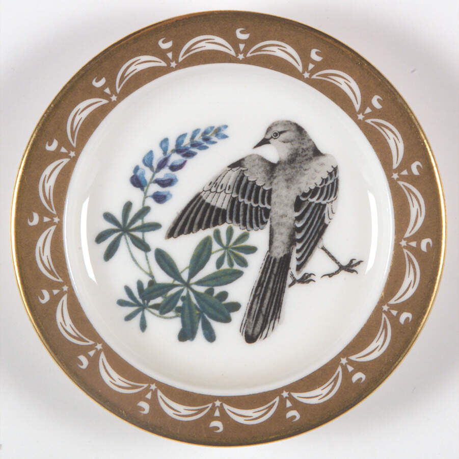State Birds & Flowers Miniature Texas-Mockingbird / Bluebonnet - Texas With Box by Franklin Mint-1