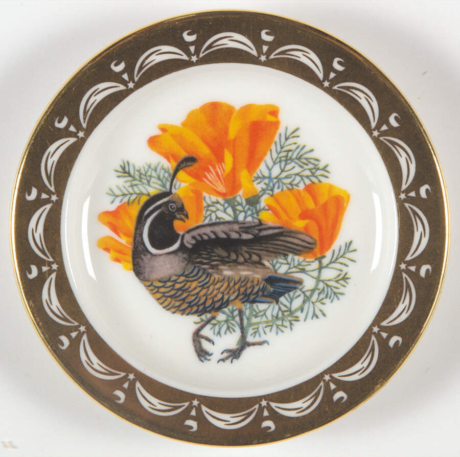 State Birds & Flowers Miniature California-Valley Quail / Golden Poppy - California, No Box by Franklin Mint-1