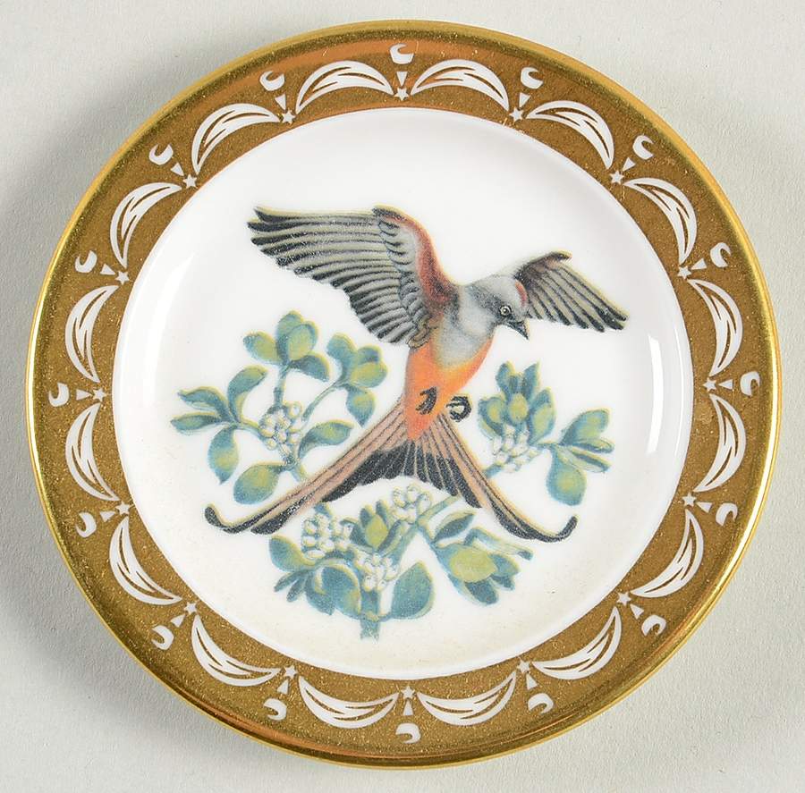 State Birds & Flowers Miniature Scissor-Tailed Flycatcher / Mistletoe - Oklahoma With Box by Franklin Mint-1