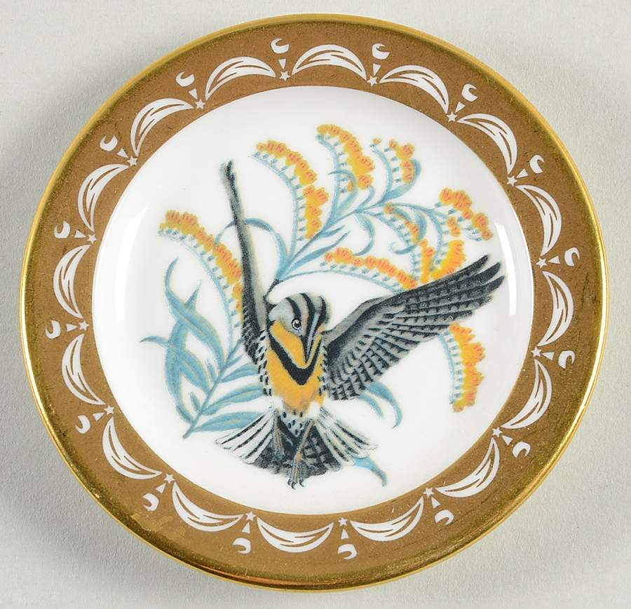 State Birds & Flowers Miniature Nebraska-Western Meadowlark / Goldenrod - Nebraska, No Box by Franklin Mint-1