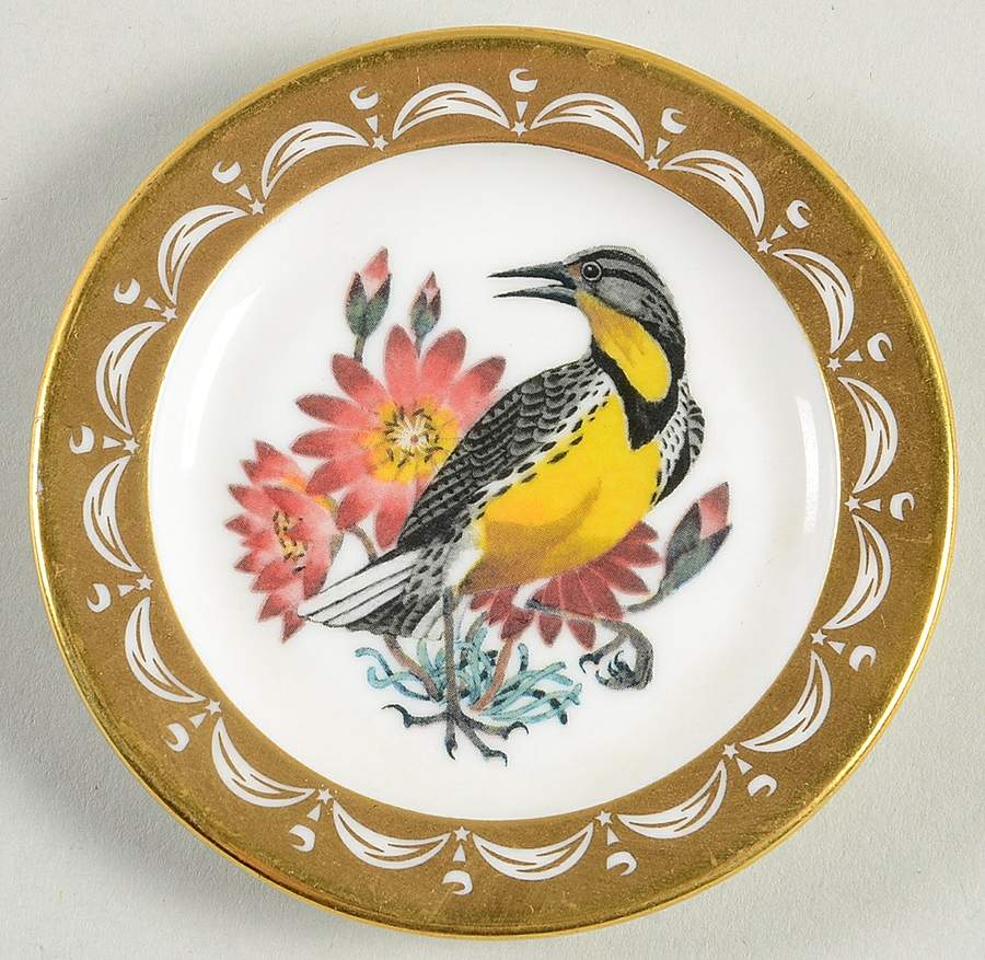 State Birds & Flowers Miniature Montana-Western Meadowlark / Bitterroot - Montana, No Box by Franklin Mint-1