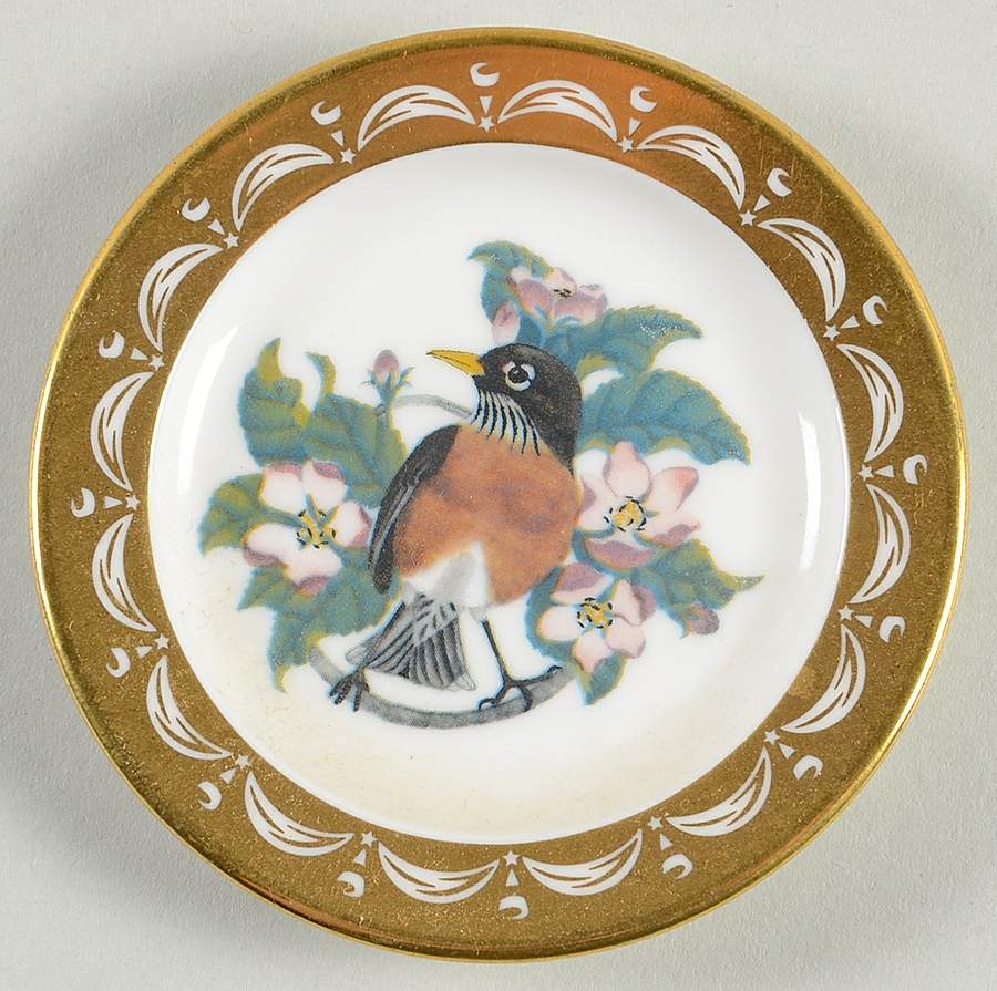 State Birds & Flowers Miniature Michigan-Robin / Apple Blossom - Michigan, No Box by Franklin Mint-1
