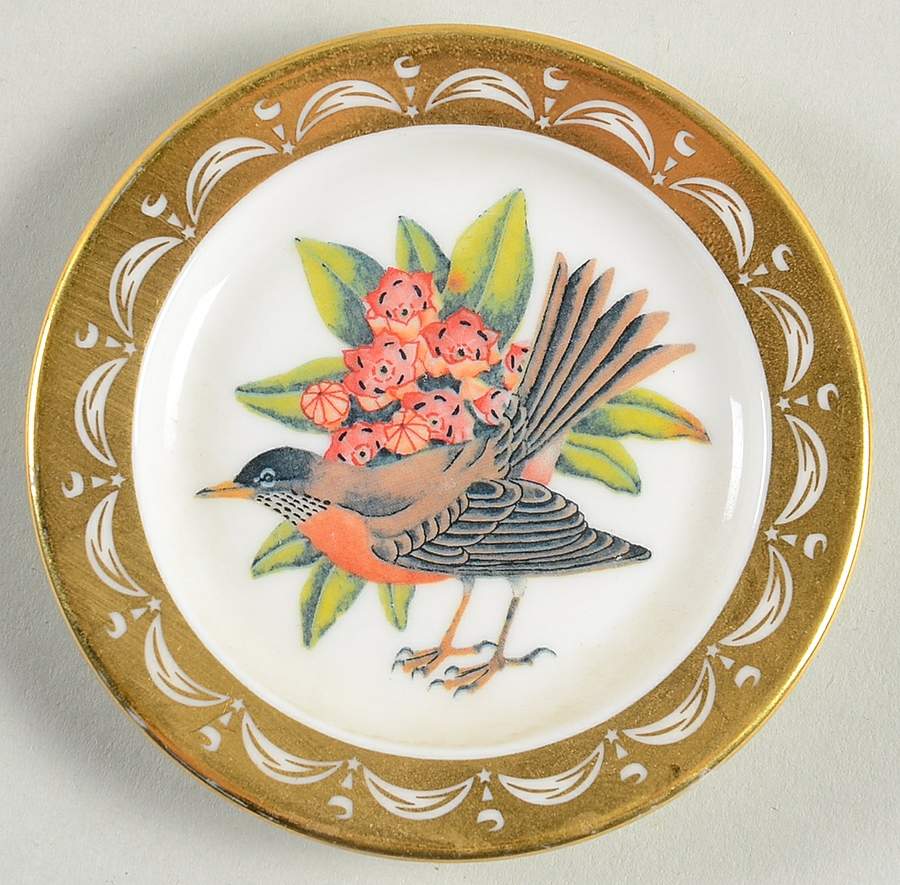 State Birds & Flowers Miniature Connecticut-Robin / Mountain Laurel - Connecticut With Box by Franklin Mint-1