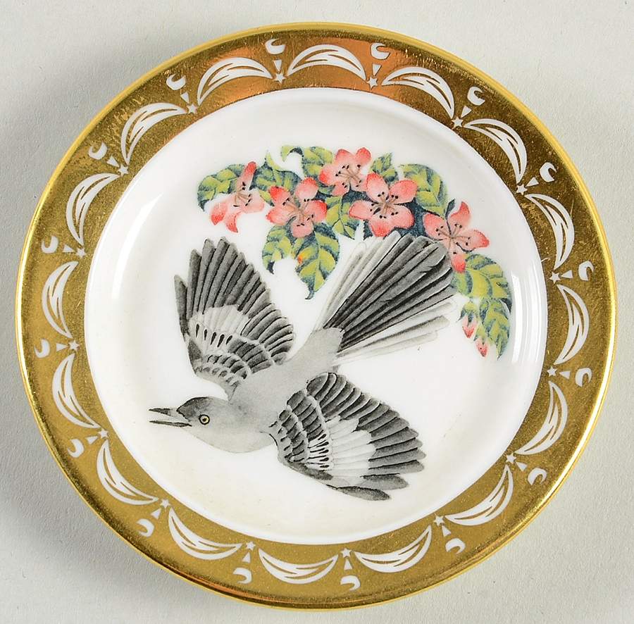 State Birds & Flowers Miniature Arkansas-Mockingbird / Apple Blossom - Arkansas, No Box by Franklin Mint-1
