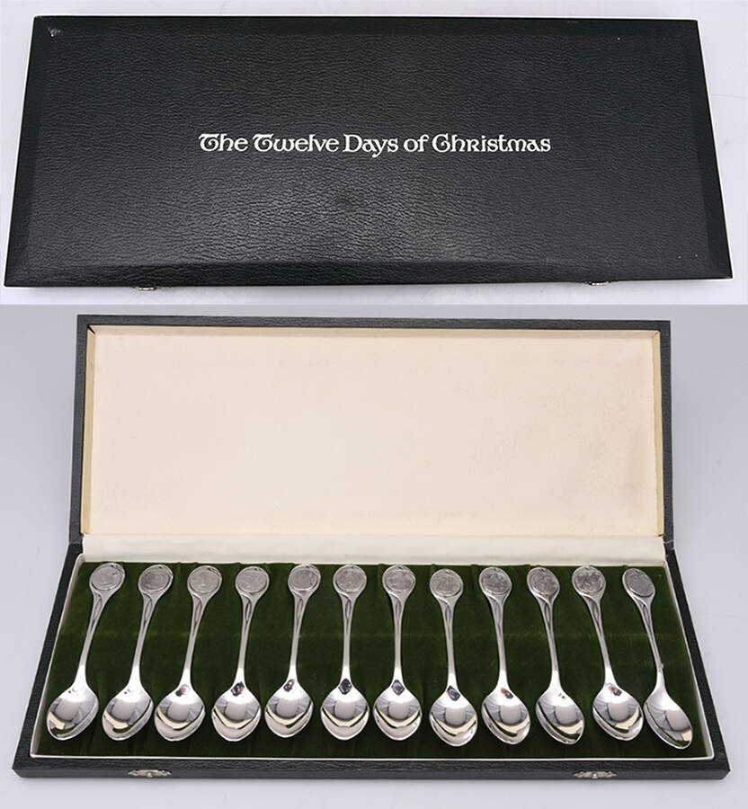 Twelve Days of Christmas 12 Spoons With Display Case - Boxed by Franklin Mint-1