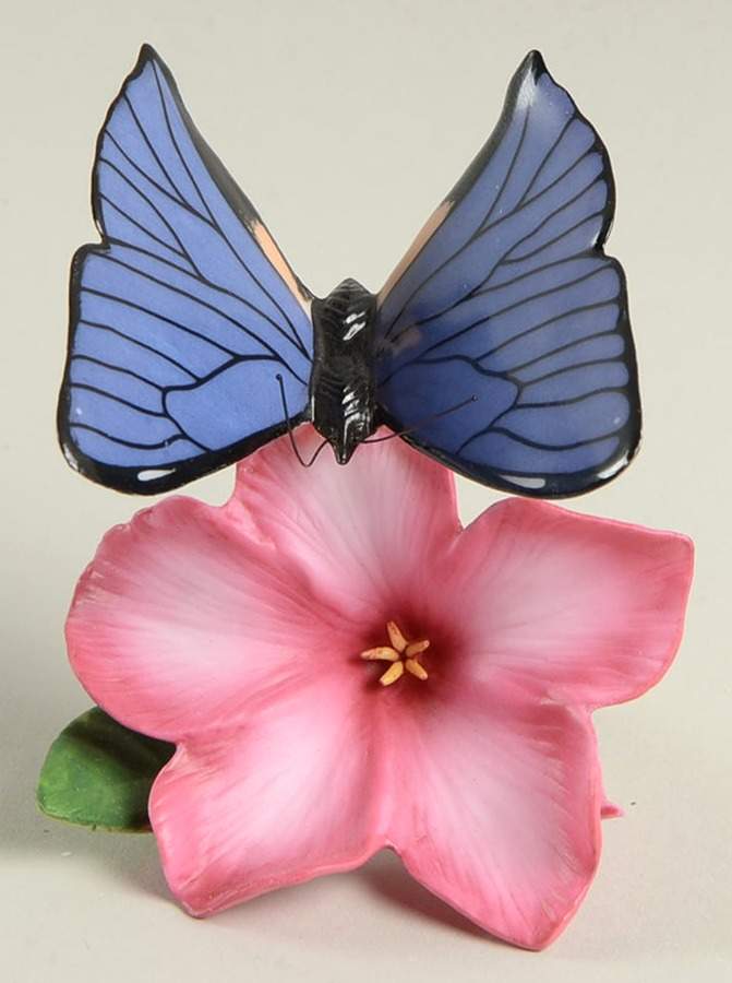 Butterflies of The World  Blue Morpho-Pink Allamanda - No Box by Franklin Mint-1