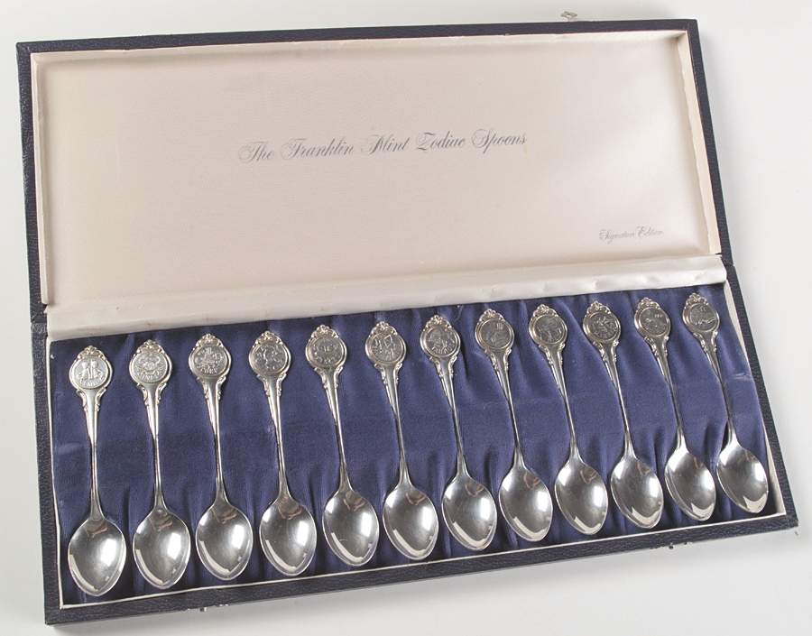 Zodiac Sterling Spoons 12 Piece Set - Boxed by Franklin Mint-1