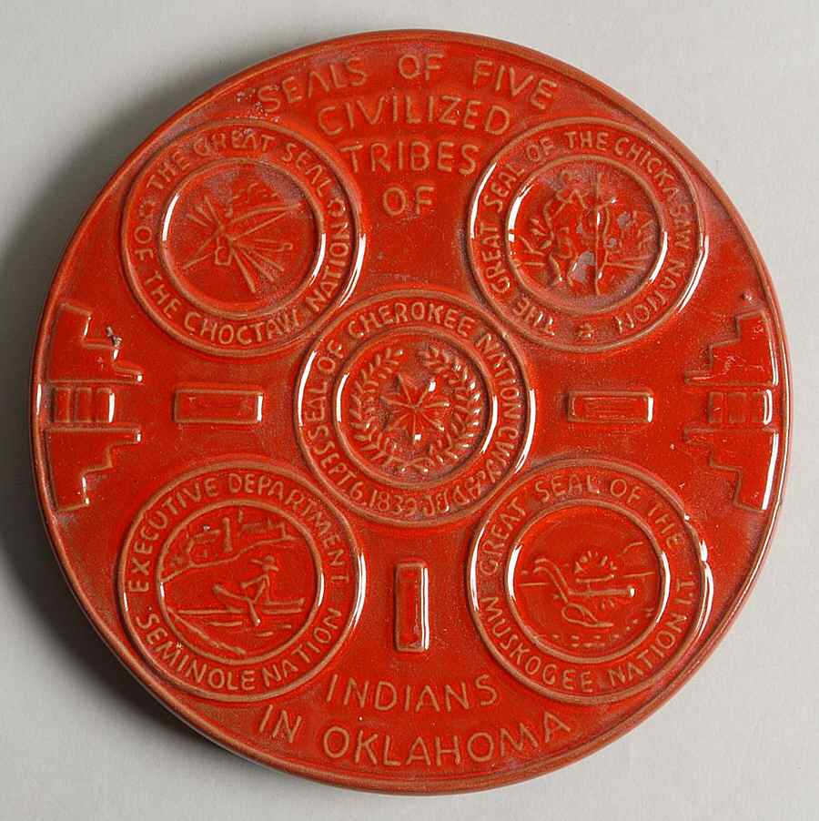 Commemorative Trivets Seals Of 5 Civilized Tribes - No Box by Frankoma-1
