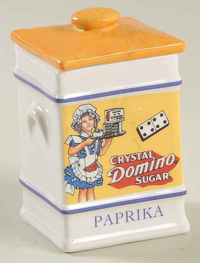Country Store Spice Jar Paprika-Crystal Domino Sugar - Spice Jar Set-Ind Jar-Motif 17 by Franklin Mint-1