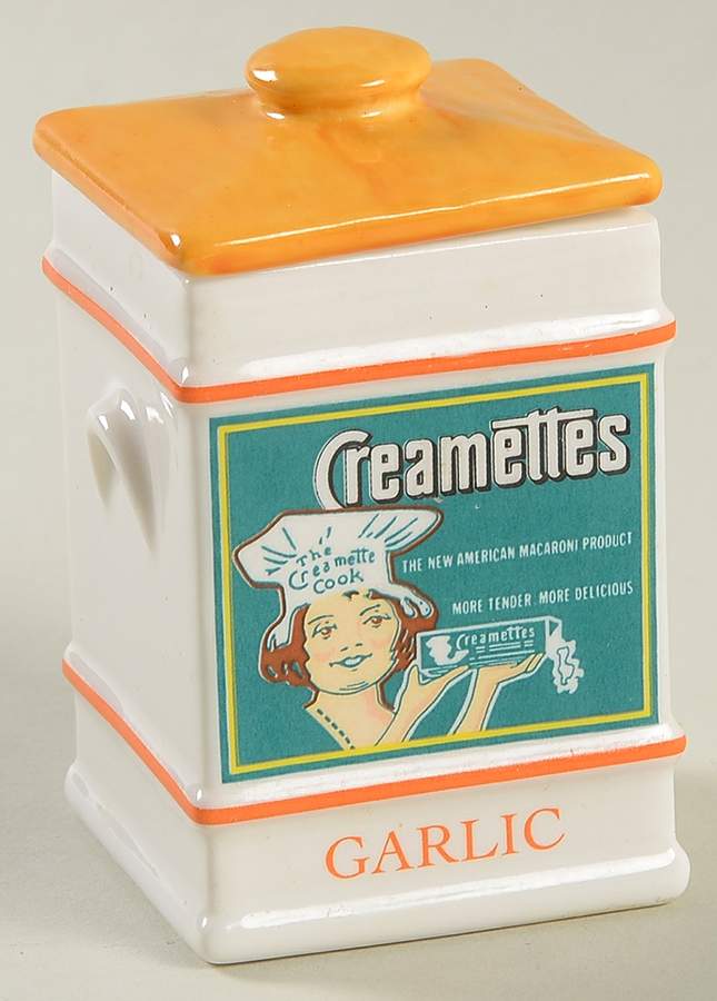 Country Store Spice Jar Garlic-Creamettes Macaroni - Spice Jar Set-Ind Jar-Motif 10 by Franklin Mint-1
