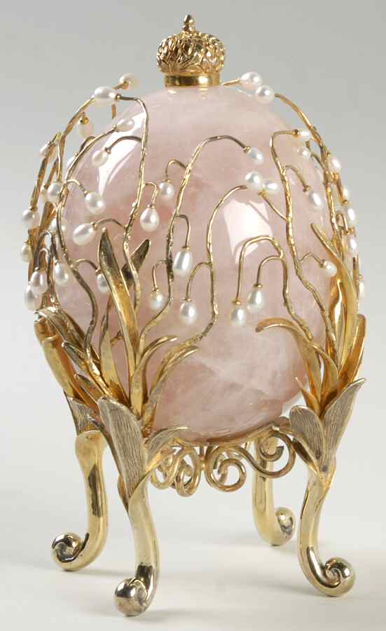 Faberge Crystal Egg Lilies Of The Valley Rose Quartz - Boxed by Faberge-1