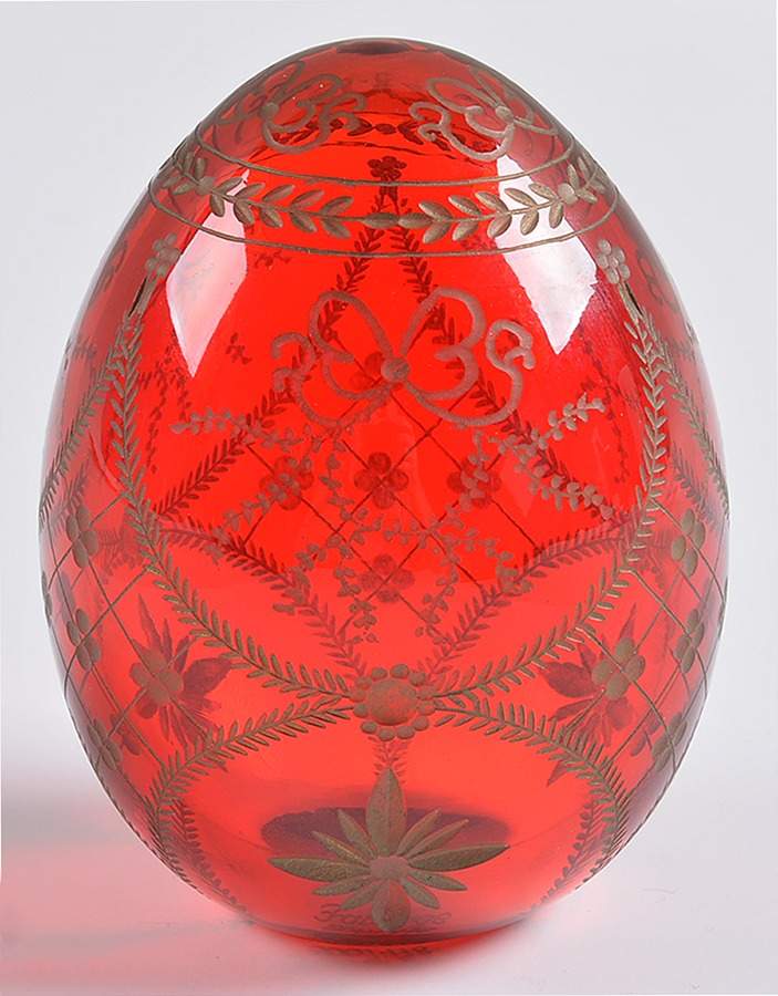 Faberge Crystal Egg Red Cut Gold Design - No Box by Faberge-1