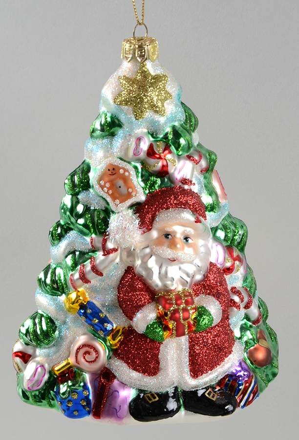 Fitz & Floyd Blown Glass Ornament Santa With Tree - Boxed by Fitz & Floyd-1