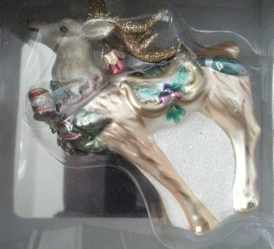 Fitz & Floyd Blown Glass Ornament Deer W/Holly Bow - Boxed by Fitz & Floyd-1