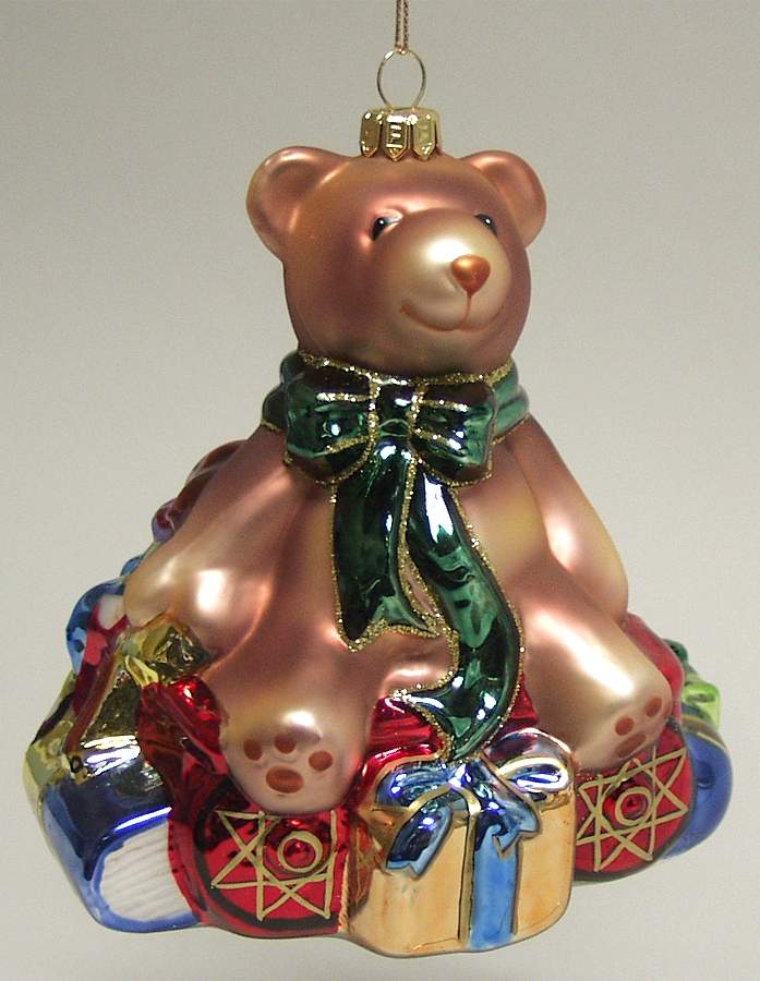 Fitz & Floyd Blown Glass Ornament Christmas Bear On Wagon - Boxed by Fitz & Floyd-1