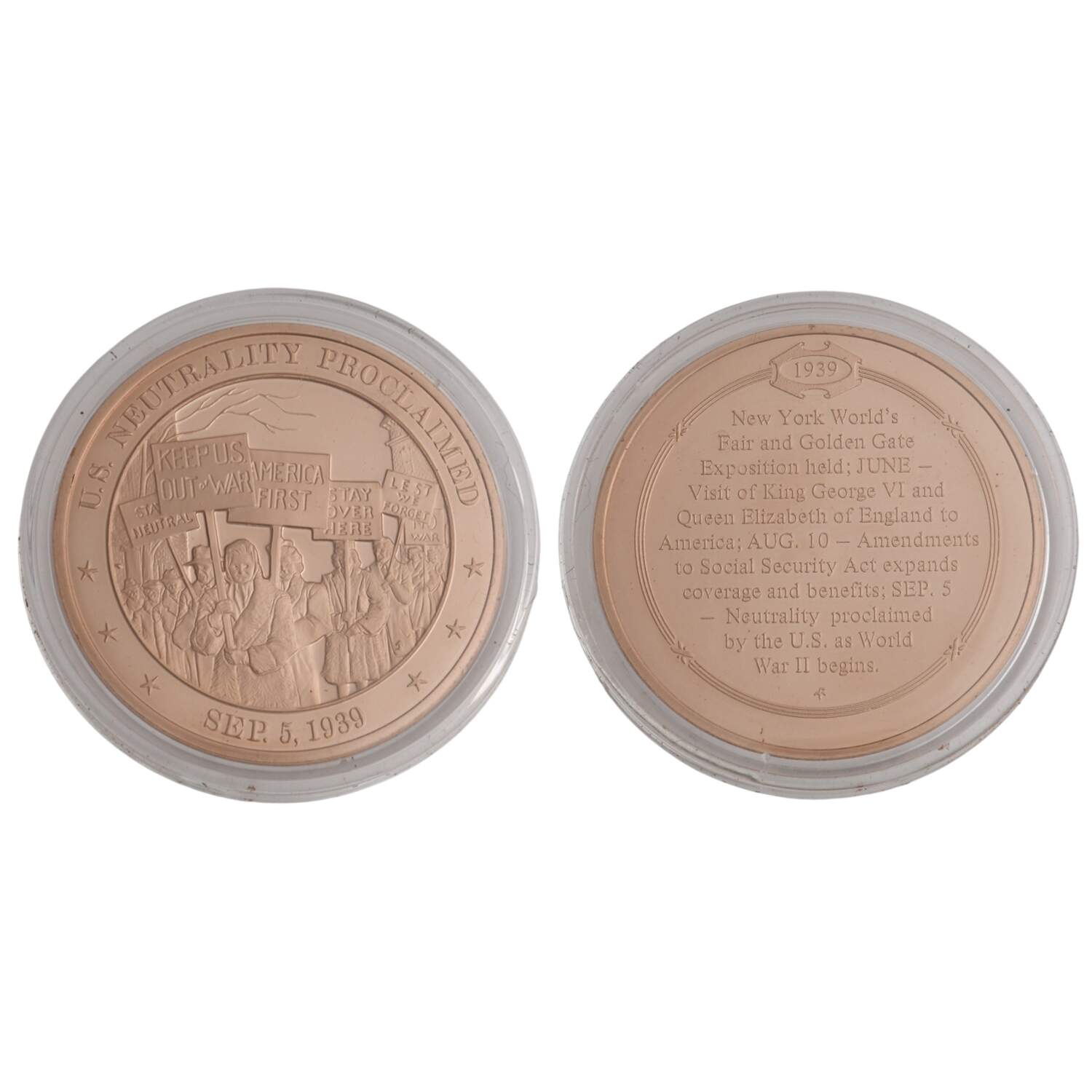 History of the United States-Proof Set 1939 - U.S. Neutrality Proclaimed - No Box by Franklin Mint-1