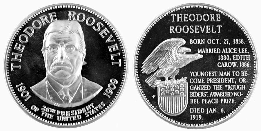 Presidential Medallion-Silver Clad Theodore Roosevelt - No Box by Franklin Mint-1