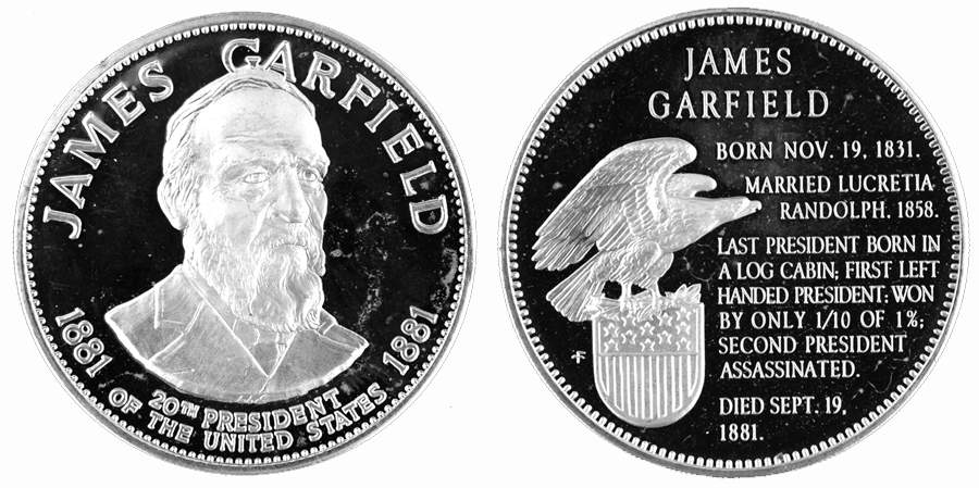Presidential Medallion-Silver Clad James Garfield - No Box by Franklin Mint-1