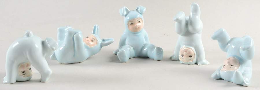 Fitz & Floyd Figurines Baby Bunting-Tumbling/Blue-Set Of 5 - No Box by Fitz & Floyd-1