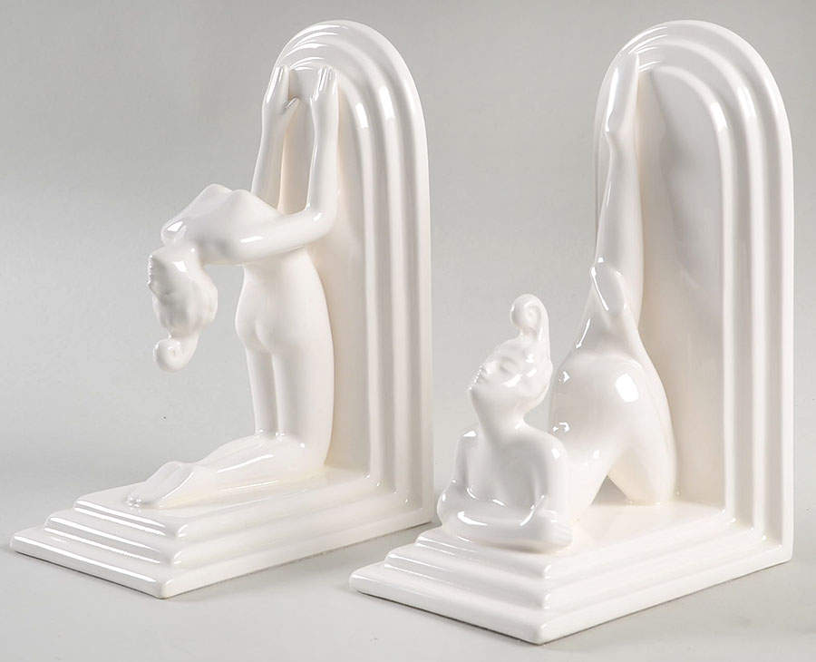 Book Ends Deco Lady-White - No Box by Fitz & Floyd-1