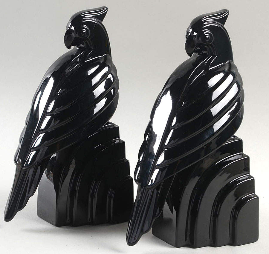 Book Ends Art Deco Parrots-Black - No Box by Fitz & Floyd-1