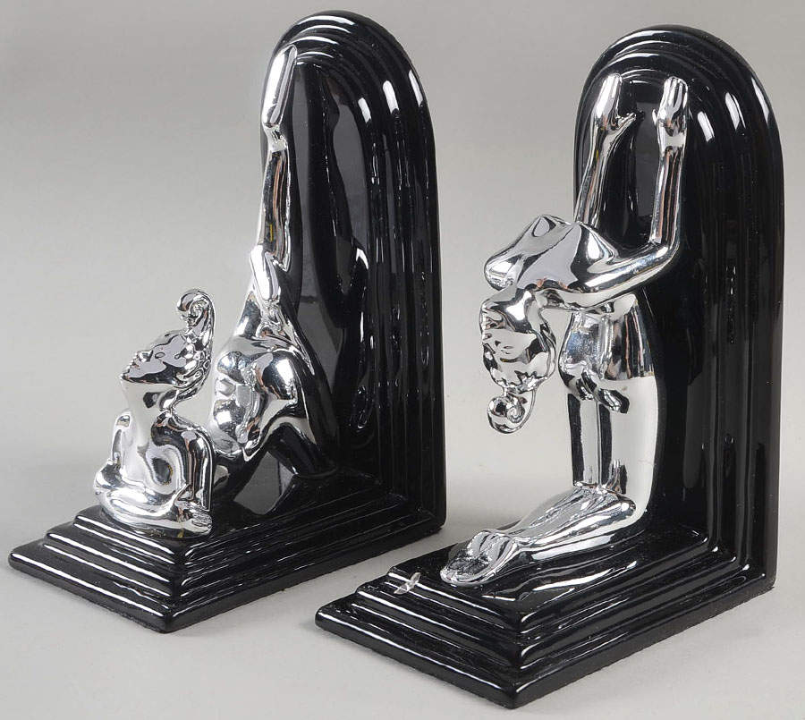 Book Ends Deco Lady-Silver & Black - No Box by Fitz & Floyd-1