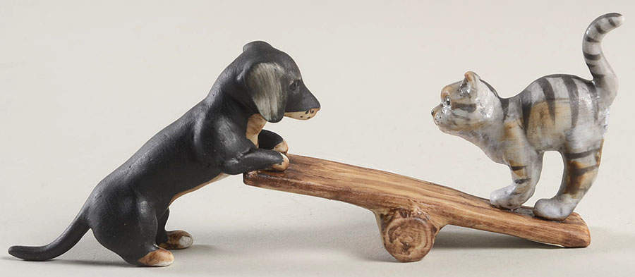 Fitz & Floyd Figurines Dog & Cat On Seesaw - No Box by Fitz & Floyd-1