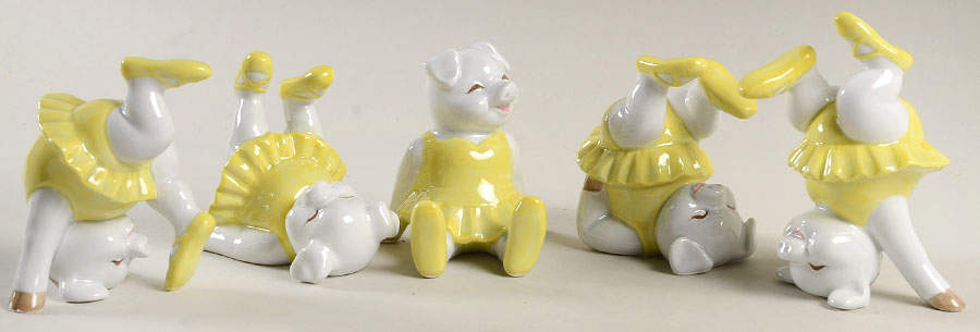 Fitz & Floyd Figurines Tumbling Pigs-Set Of 5 - No Box by Fitz & Floyd-1
