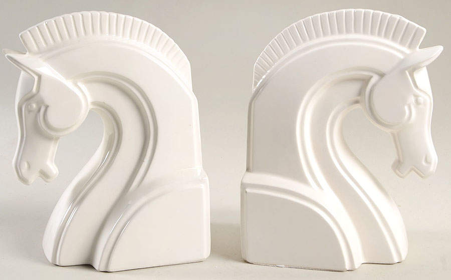 Book Ends Equestrian (Horse Head)-White - No Box by Fitz & Floyd-1
