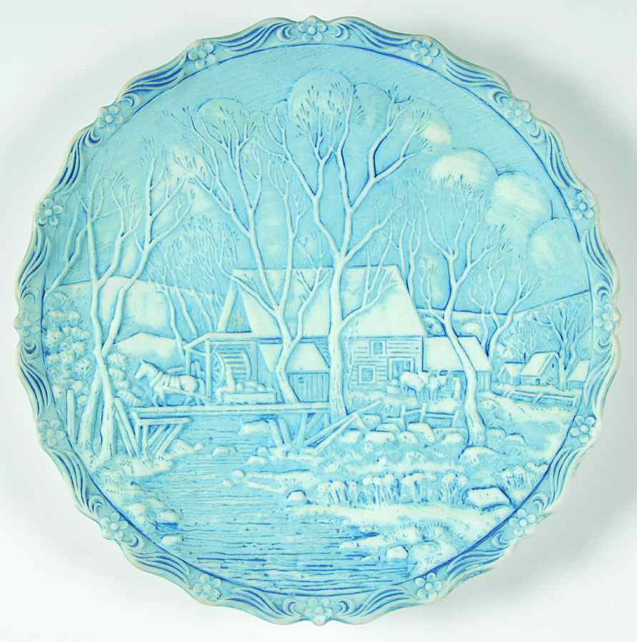 Currier & Ives Christmas Plate Winter In The Country-Old Grist Mill - No Box by Fenton-1