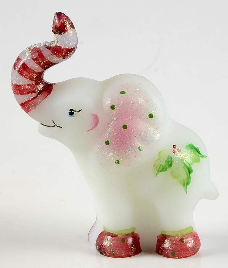 Fenton-Lenox Exclusives Candy Cane Elephant-Opal - Boxed by Fenton-1